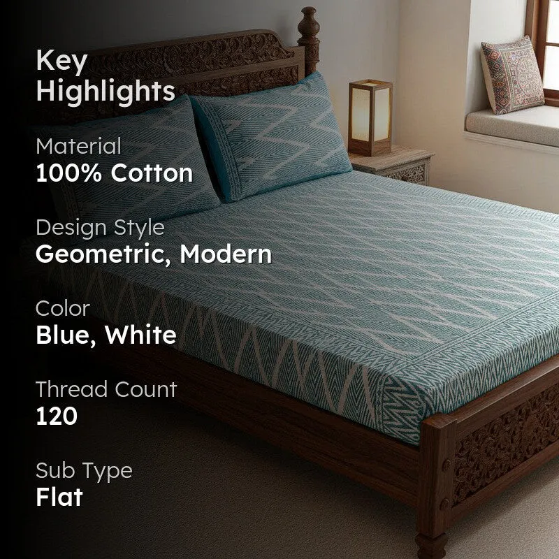 Jorie Geometric Printed Cotton Bedsheet (Aqua) - 120 TC media 2