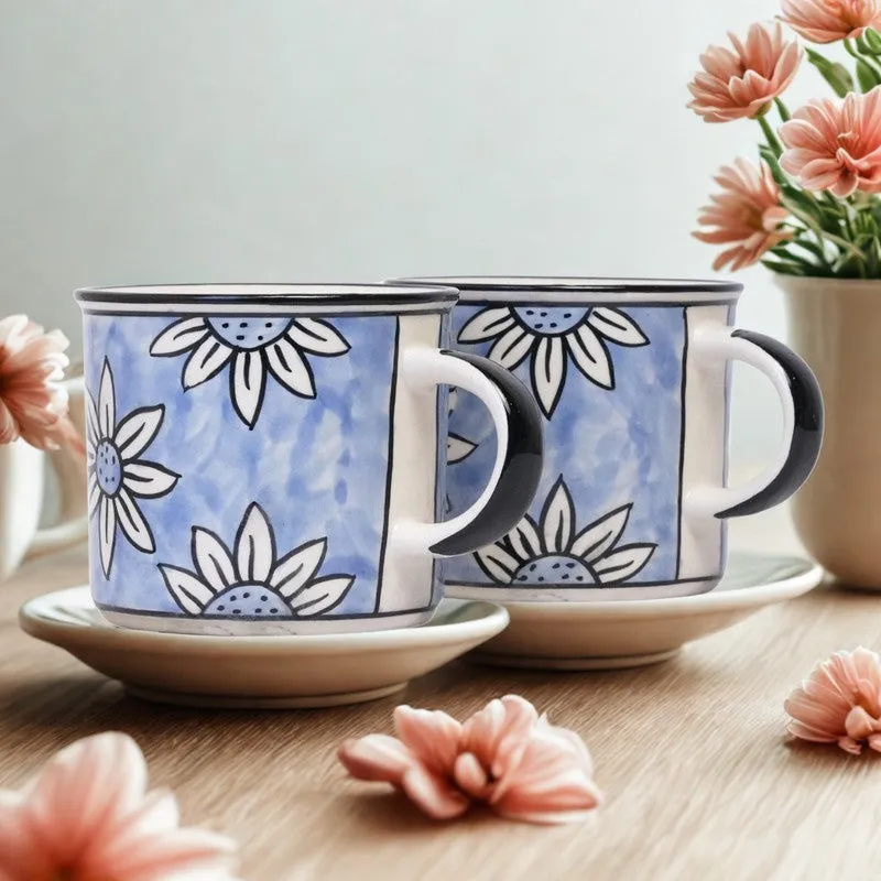 Ceramic Ceramic Coffee Mug (300 mL Each,Blue,White) - Set Of Two media 5