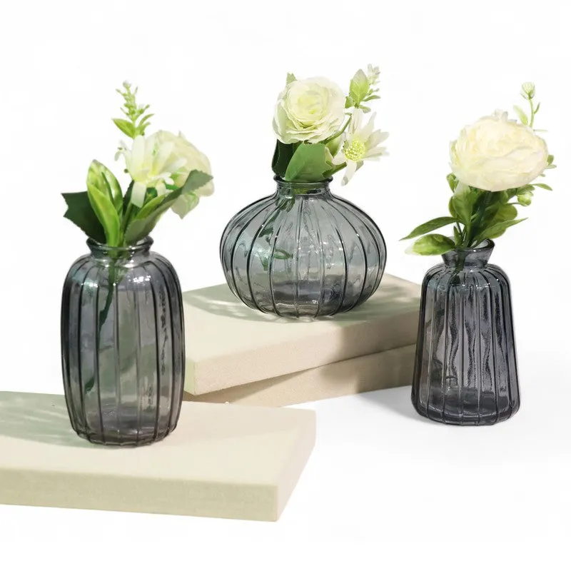 Petal Hue Home Glass Vase (Grey) - Set Of Three media 3