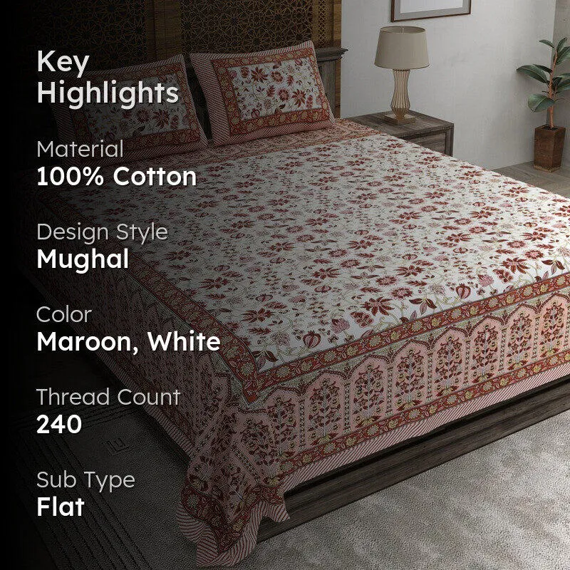 Craftet Cotton Bedsheet (Maroon,White) - 240 TC media 2