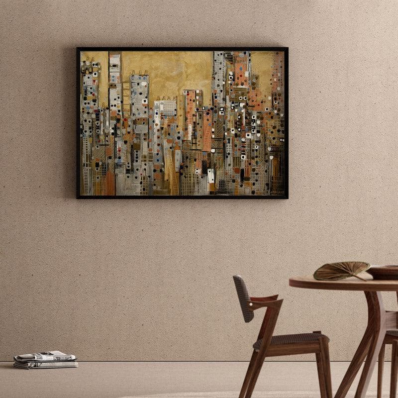 Golden Sky Scape Canvas Wall Painting - Black Frame