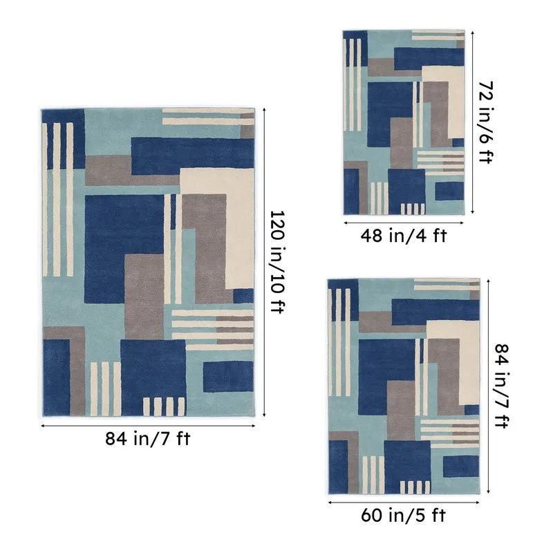 Melantho Hand Tufted Geometric Wool & Nylon Carpet - Blue & Grey media 15
