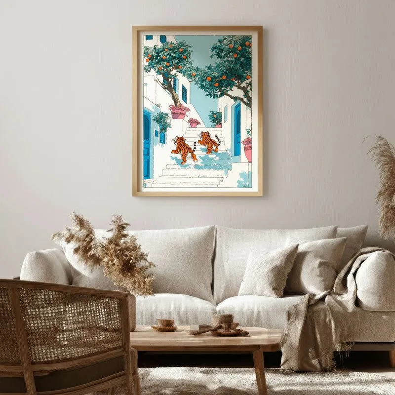 Amber Orbs Canvas Wall Painting - Brown Frame media 1