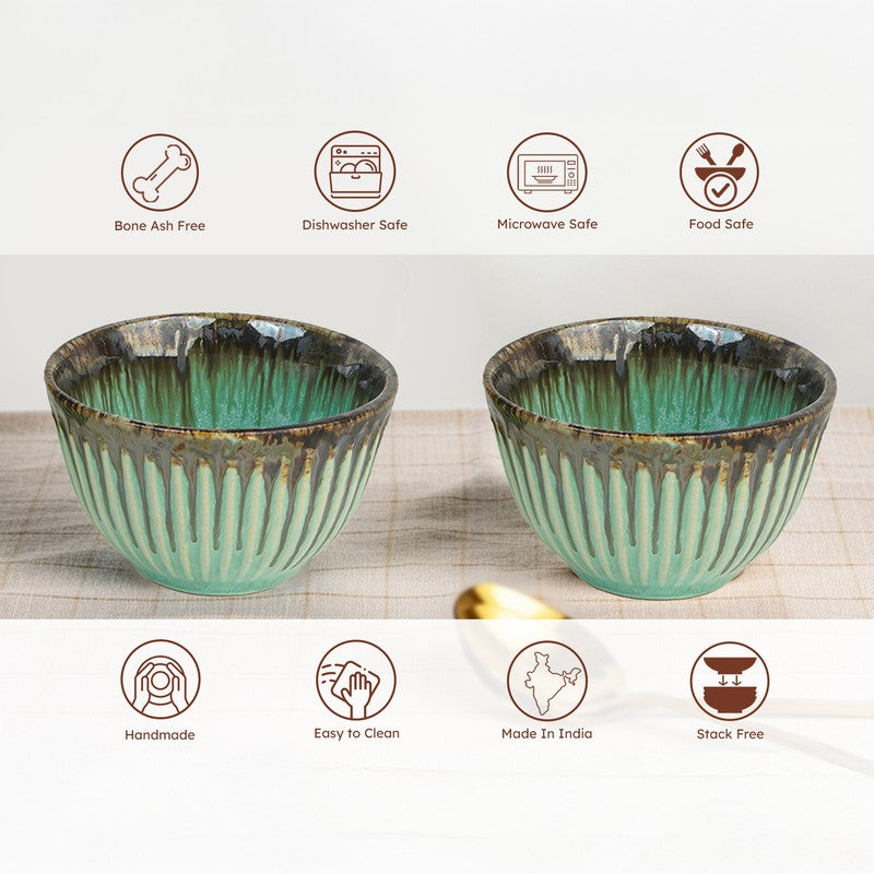 Mintora Green Ceramic Snack Bowls (180 mL) - Set Of Six media 6