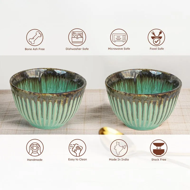 Mintora Green Ceramic Snack Bowls (180 mL) - Set Of Six - 6