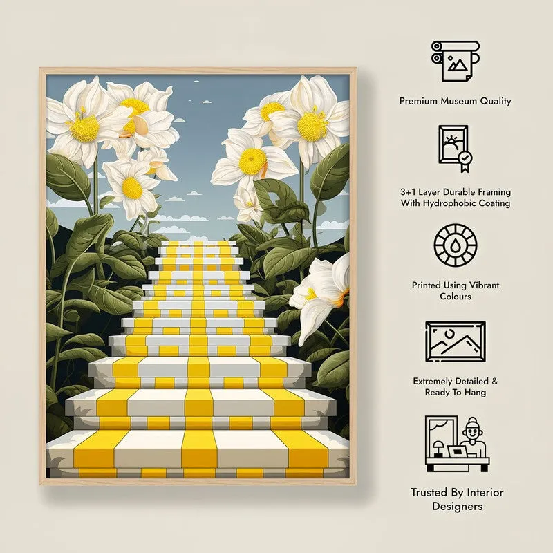 Stairway Of Flowers Wall Art - Natural Brown Frame media 8