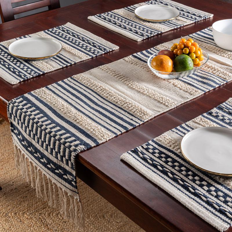 Nahuel Handwoven Cotton Table Runner - Beige & Blue media 3