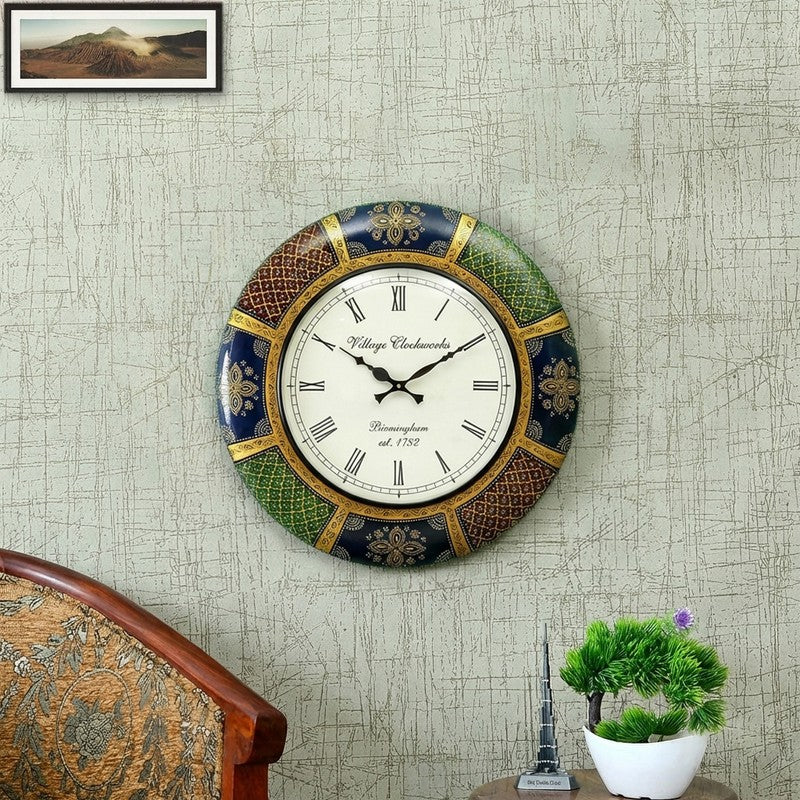 Handpainted Circular Decor Wood Wall Clock