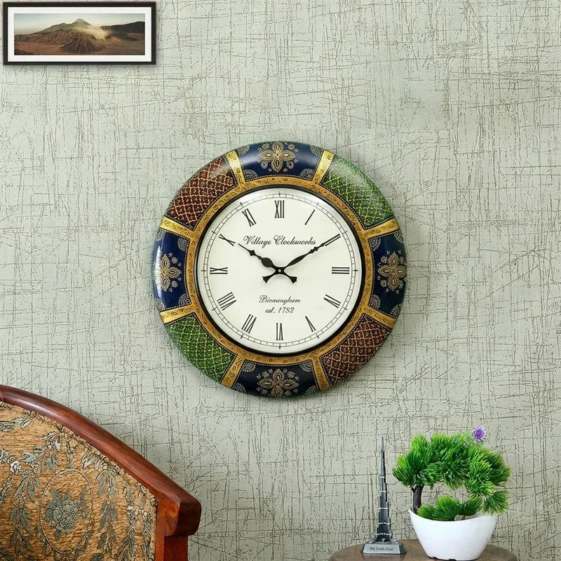 Handpainted Circular Decor Wood Wall Clock media 1