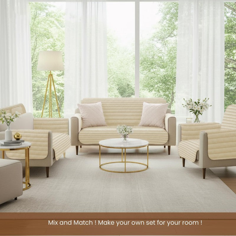 Urban Space Linear Quilted Cotton Sofa Cover - Beige media 3