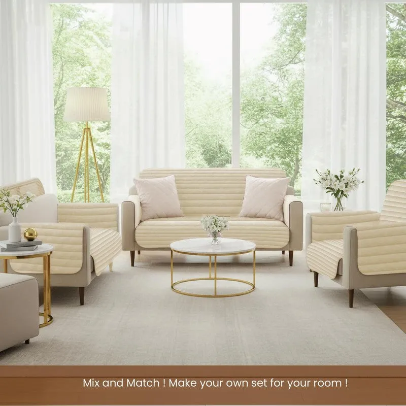 Urban Space Linear Quilted Cotton Sofa Cover - Beige media 3