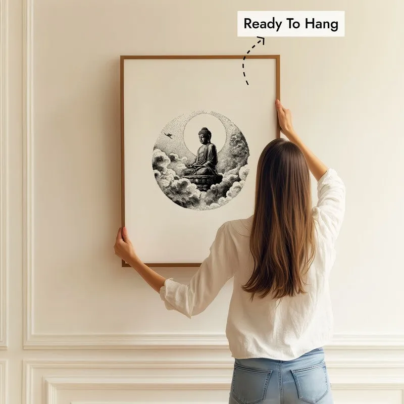 Eternal Peace Buddha Wall Painting With Brown Frame media 5