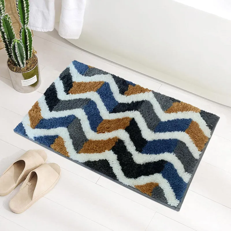Chevra Wave Microfiber Bath Mat - Blue & Yellow media 3