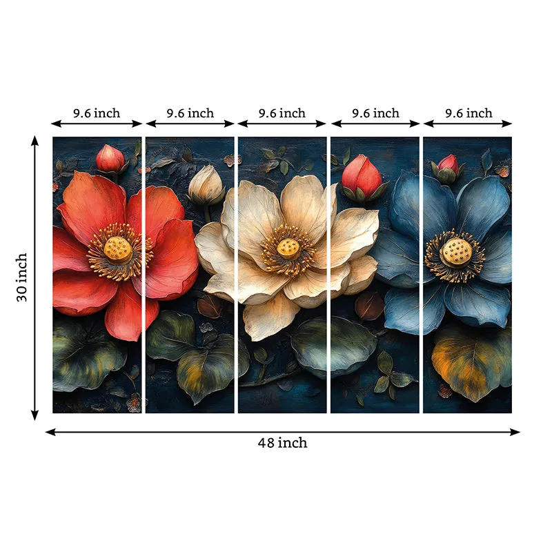 Tricolor Petals Canvas Wall Art - Set Of Five media 8