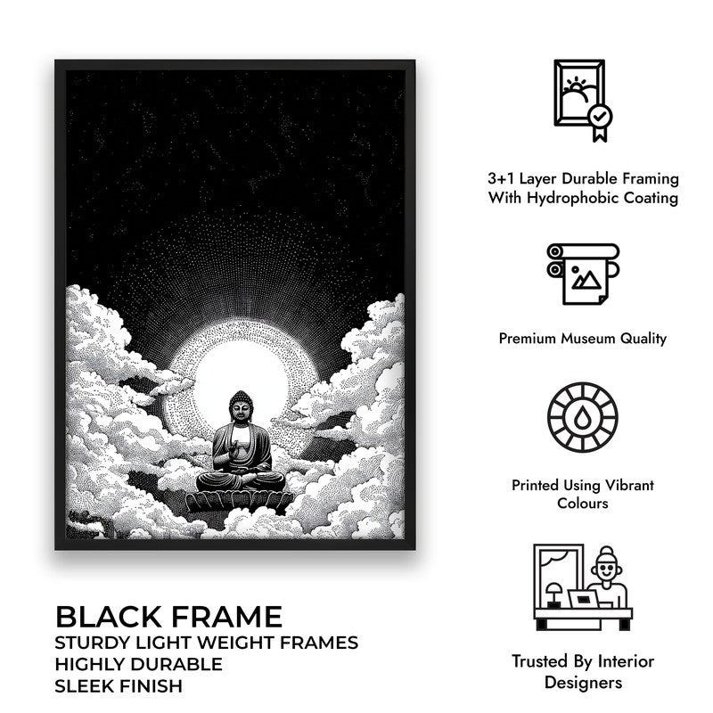 Buddha In Clouded Serenity IV Wall Painting With Black Frame media 9