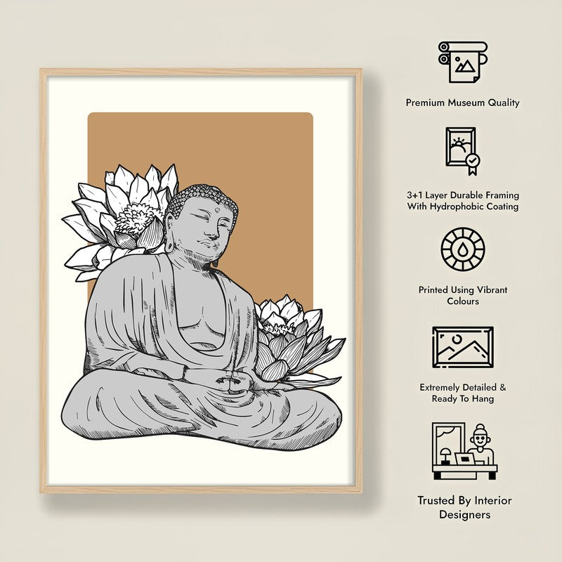 Shi Kamala Buddha Archival Paper Wall Art  - Natural Brown Frame media 9