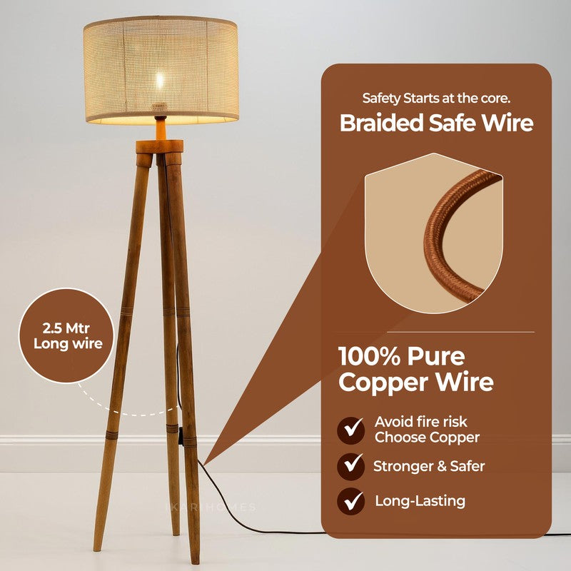 Tripod Hex Acacia Wood Floor Lamp media 8