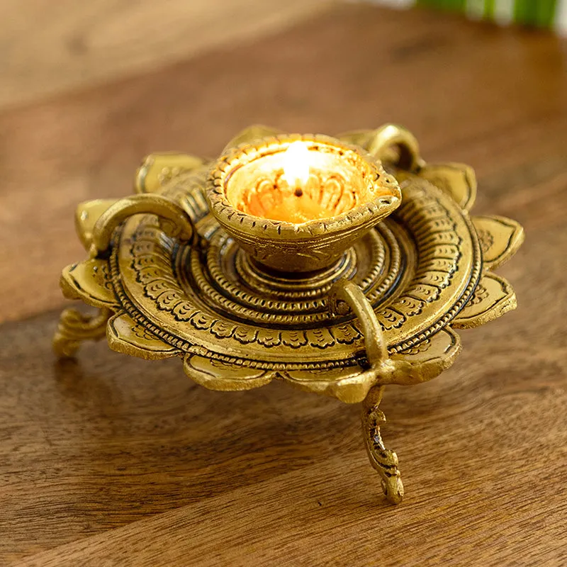 Mahadeepa Brass Diya - Gold Finish media 1