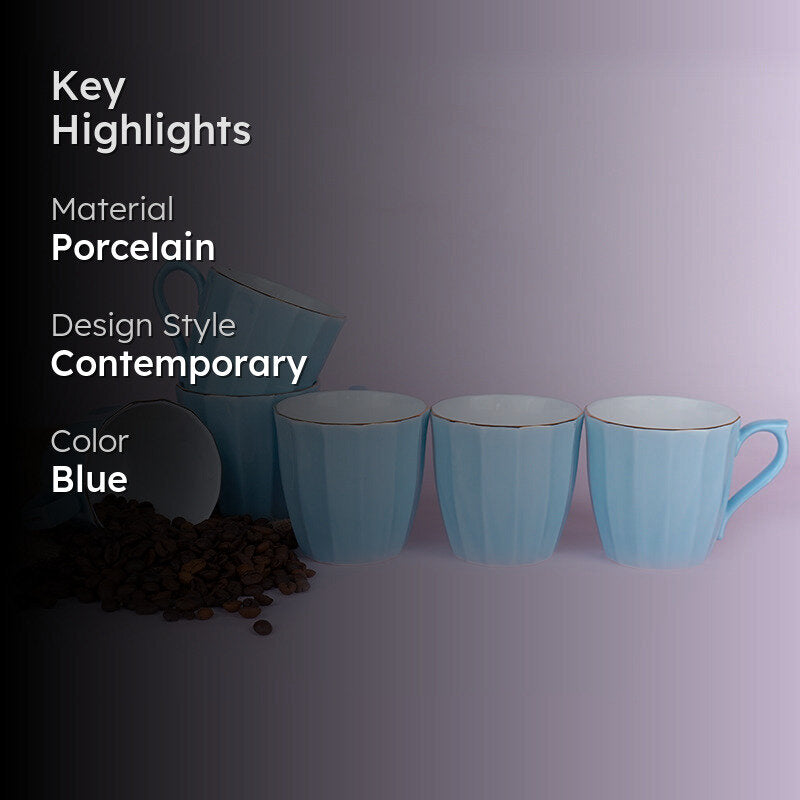 Ereva Porcelain Tea Cup (200 mL Each)/Blue)-  Set of Six media 2
