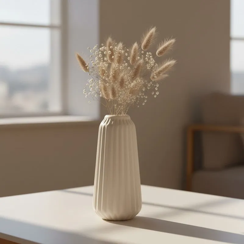 Flutia Ribbed Cylindrical Ceramic Vase - Ivory media 5