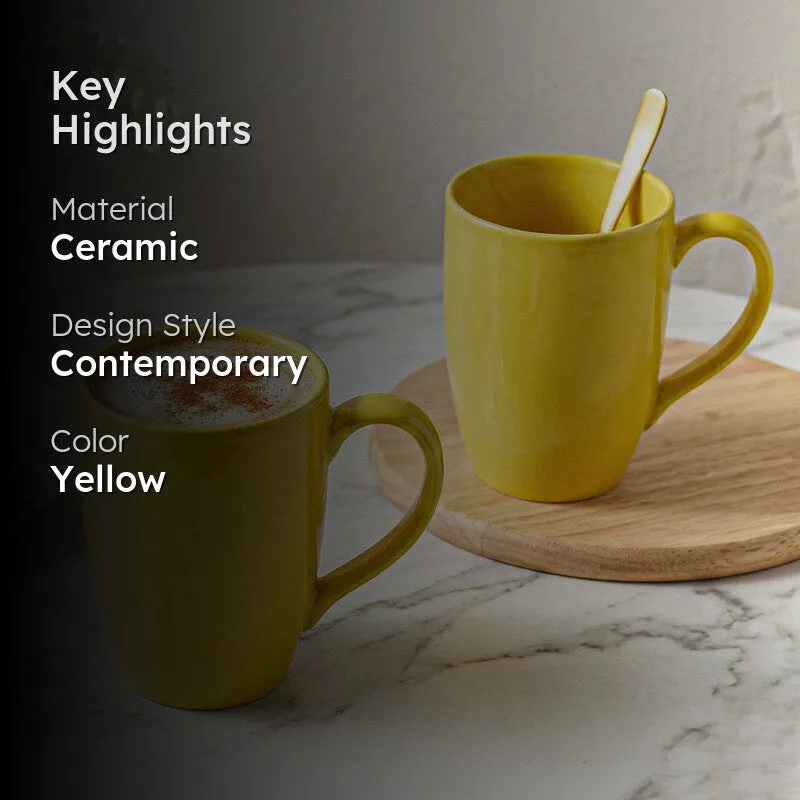 Kopi Ceramic Coffee Mug (Yellow/350 mL Each) - Set Of Two media 2