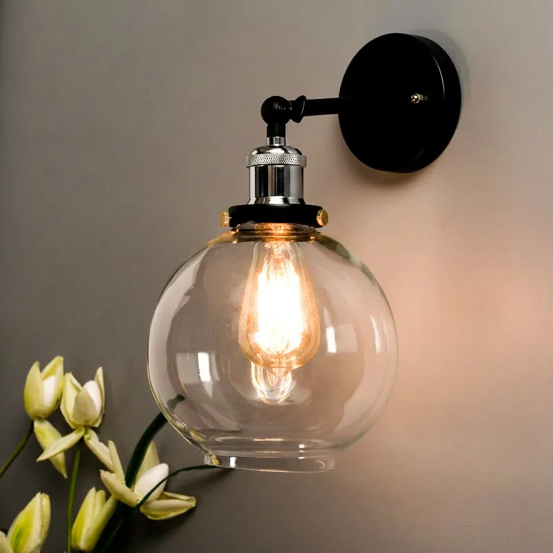 Tiagro Globe Moon Glass & Metal Wall Lamp - Nickel media 1