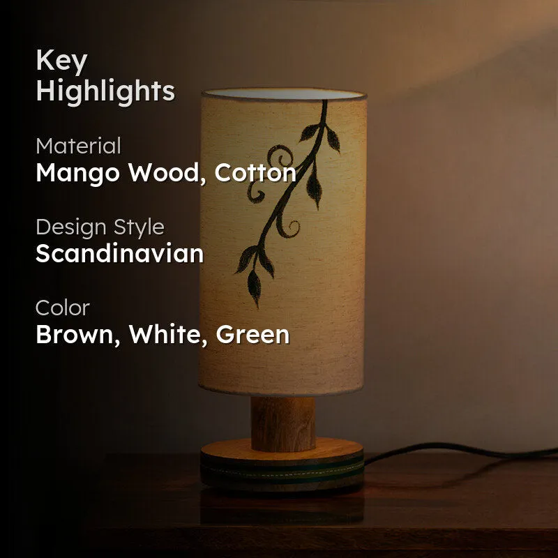 Ampelos Handcrafted Mango Wood Table Lamp - White,Green media 2