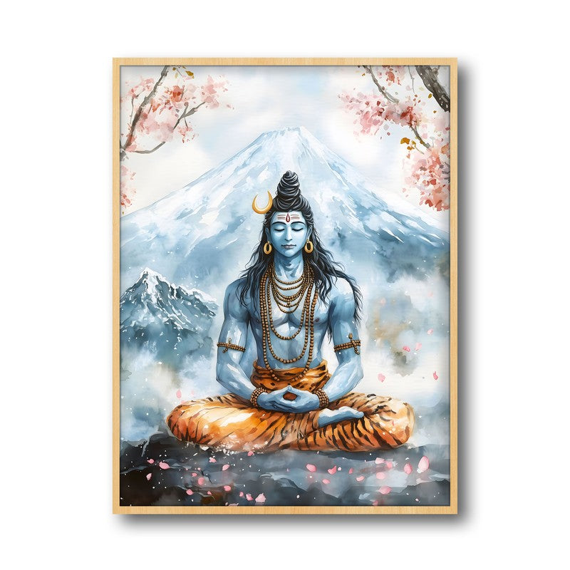 Rudra Mahayogi Spiritual Archival Paper Wall Painting - Natural Brown Frame media 5