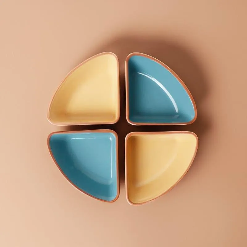 Terracotta Tale Triangle Bowl (Yellow & Blue) - Set Of Four media 1