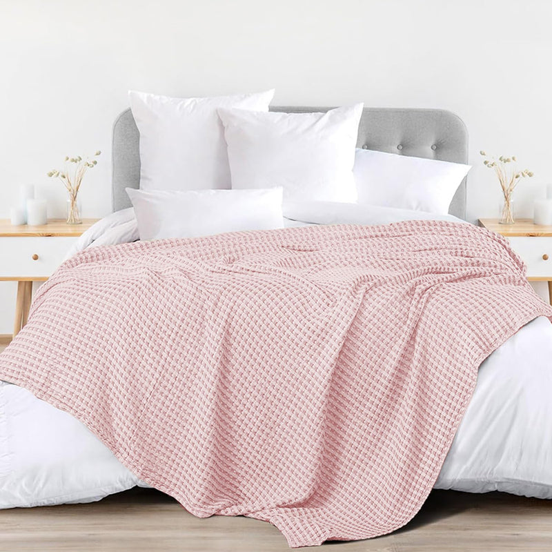 Urban Space Waffle Cotton Blanket (Blush Pink) - 250 GSM media 3