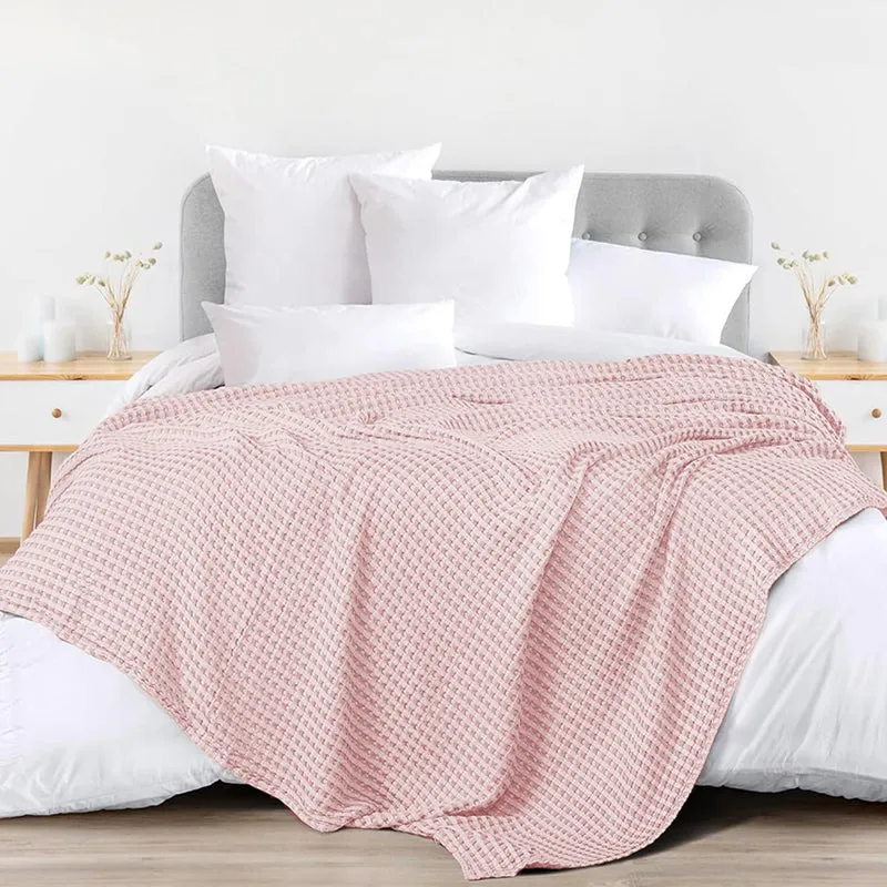Urban Space Waffle Cotton Blanket (Blush Pink) - 250 GSM media 3