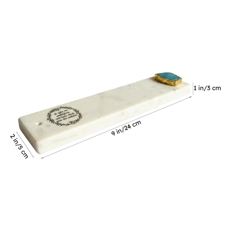 Gayathri Mantra Marble Incense Holder With Agate Plating - Turquoise Blue media 6