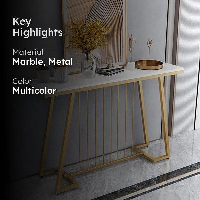 Creative Metal Console Table with Marble Top - Large media 2