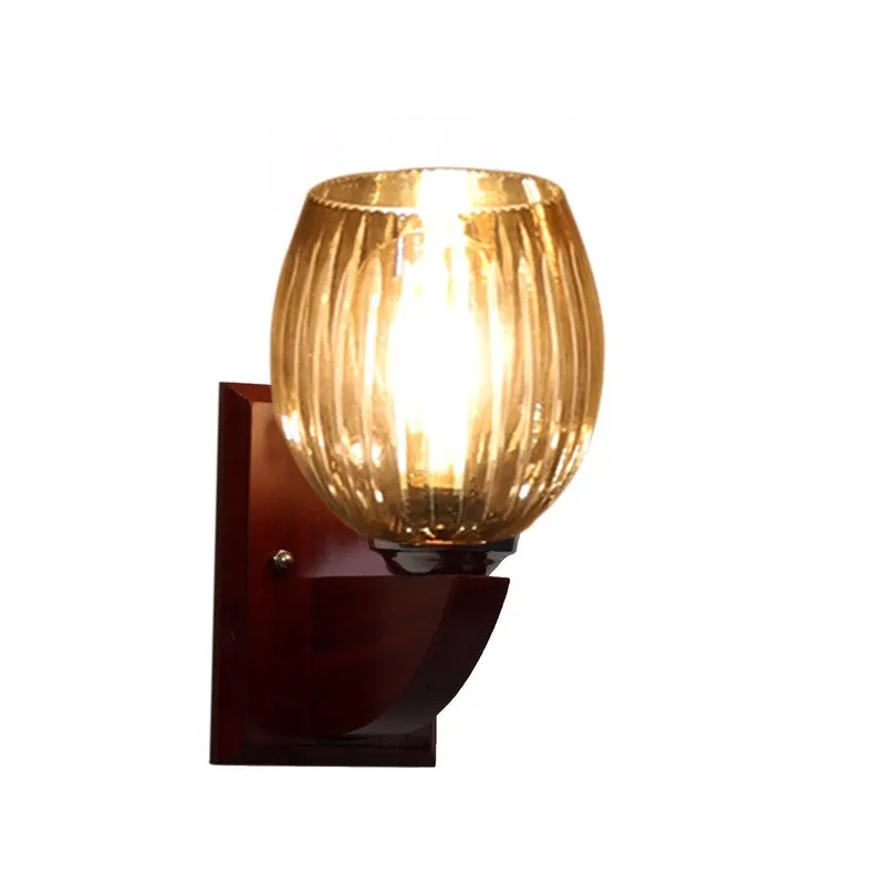 Vintage Glow Wooden Base Glass Wall Lamp media 5