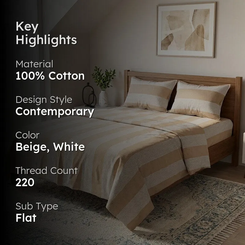 Stripe Story Cotton Bedsheet (Beige) - 220 TC media 2