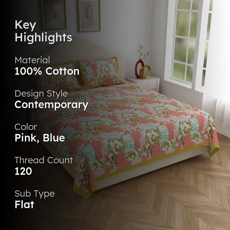 Ethnic Nest Cotton Bedsheet (Pink,Blue) - 120 TC media 2