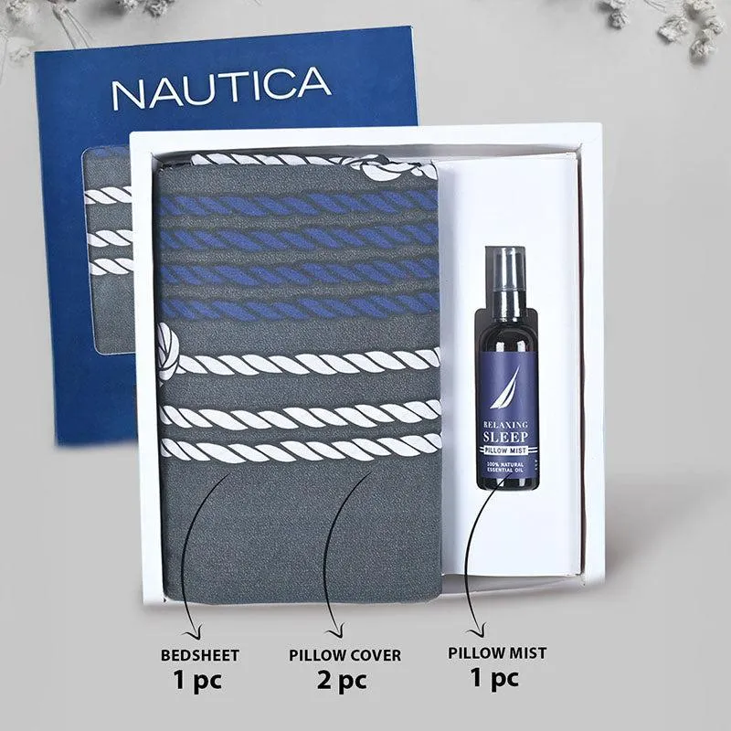 Nautica Snug Nest Geometric Cotton Bedsheet (Grey & Black) - 160 TC - 5