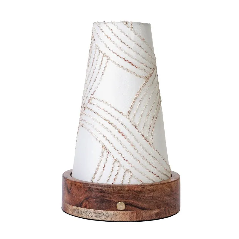 Glowen Cone Pattern Base Fabric Wooden Table Lamp - White media 4