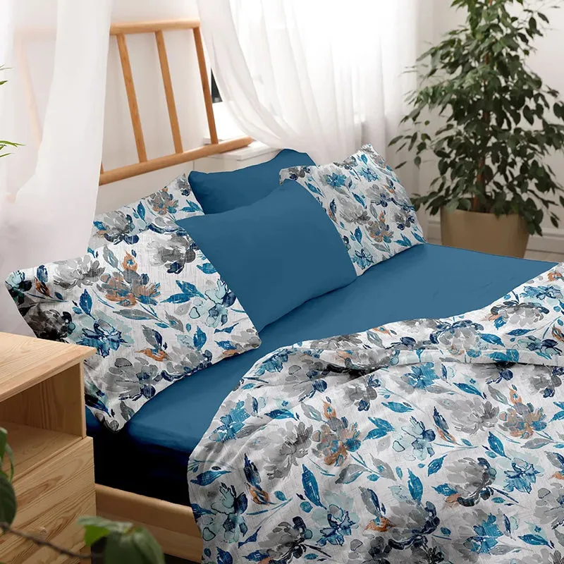 Vintage Rustica Printed Cotton Duvet Cover - Blue media 1