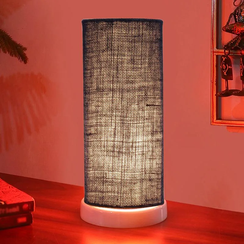 Esto Tower Wooden Table Lamp With Jute Shade - Blue,White media 6