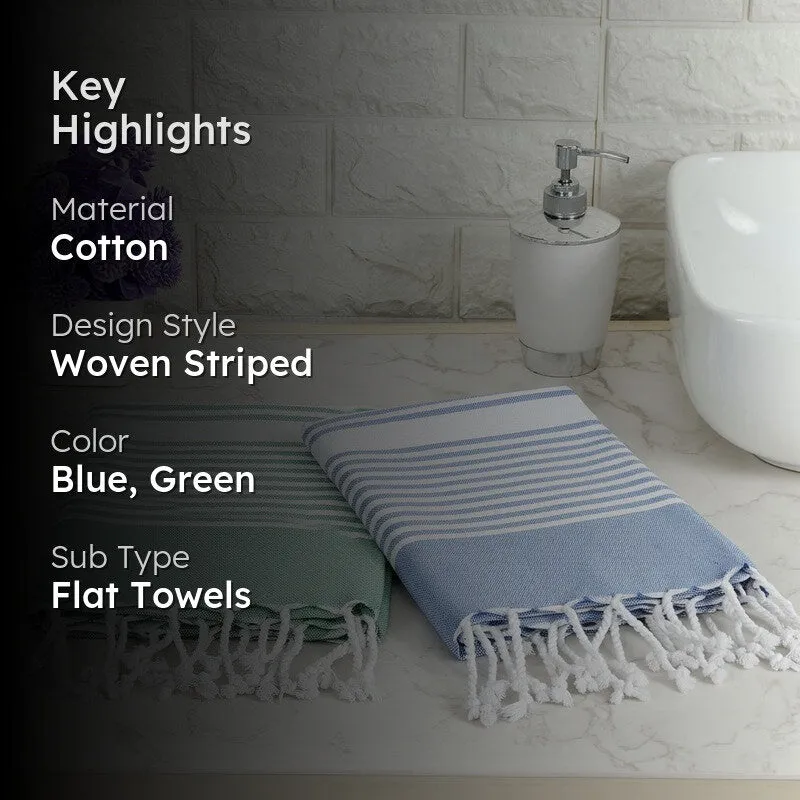 Loomera Striped Cotton Bath Towels (Dark Blue & Green) - Set Of Two media 2