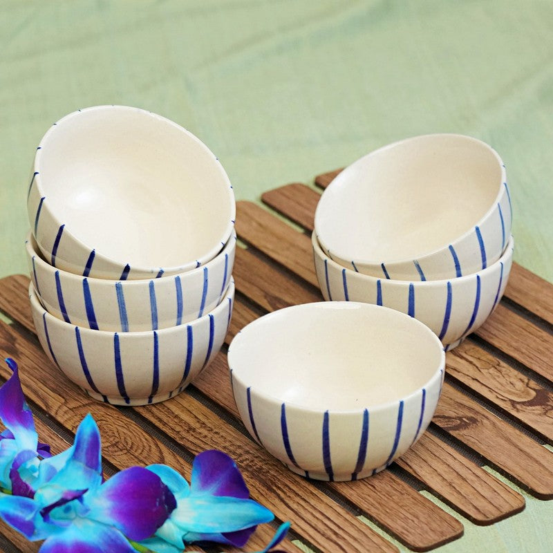 Snackora Ceramic Snack Bowls (White, 150 mL Each) - Set Of Six