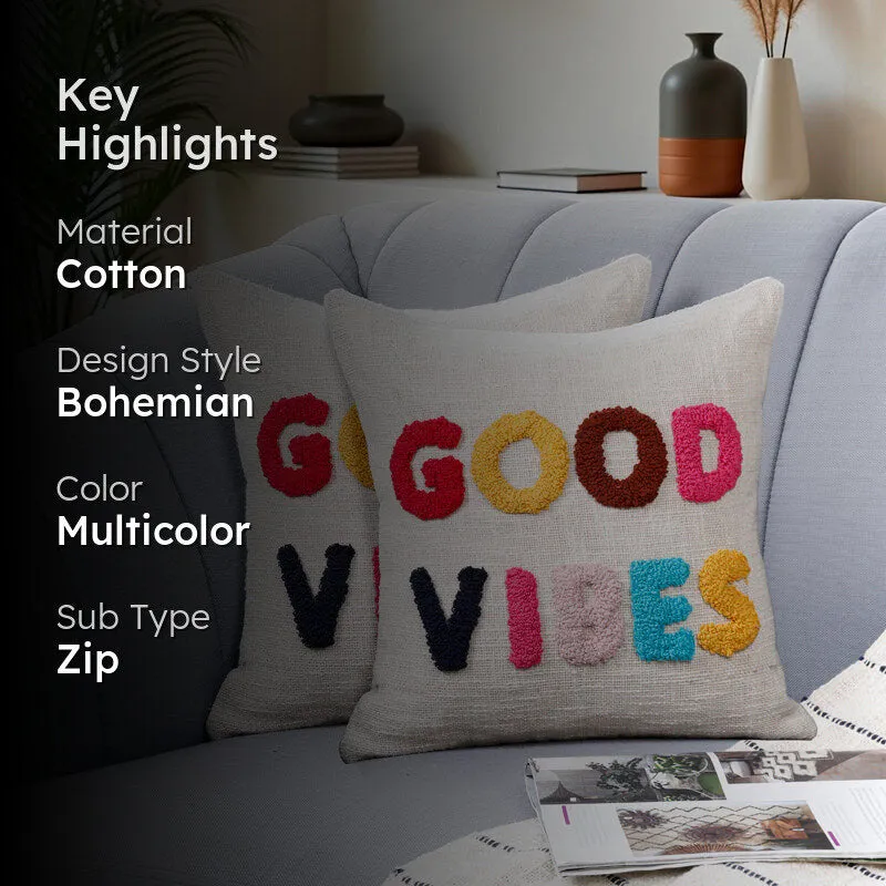 Good Vibes Tufted Cushion Cover Set - Set Of Two media 2