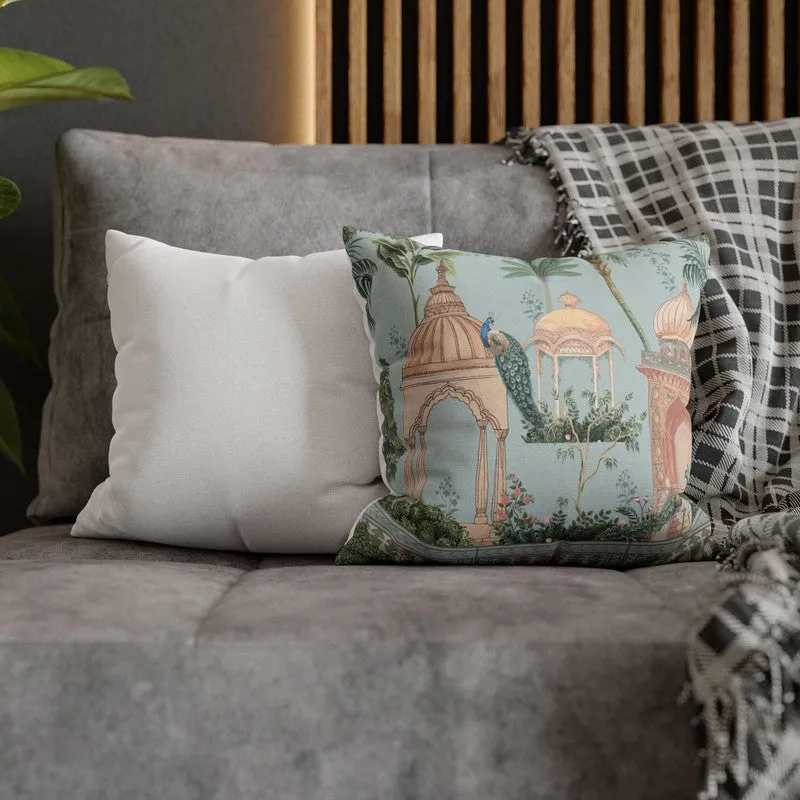 Peacock Mahal Taffeta Silk Cushion Cover media 4