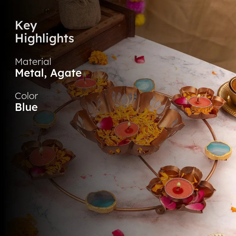 Crystal Kamala Metal & Agate Tea Ligh Holder - Turqoise media 2
