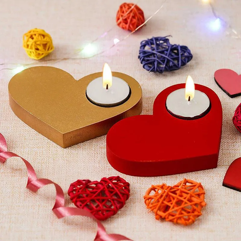 Heart & Flame Wood Tea Light Holder - Set Of Two media 3