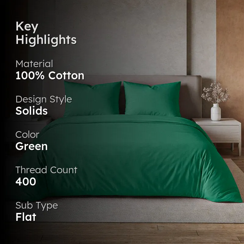Moonweave Solid Cotton Bedsheet (Dark Green) - 400 TC media 2