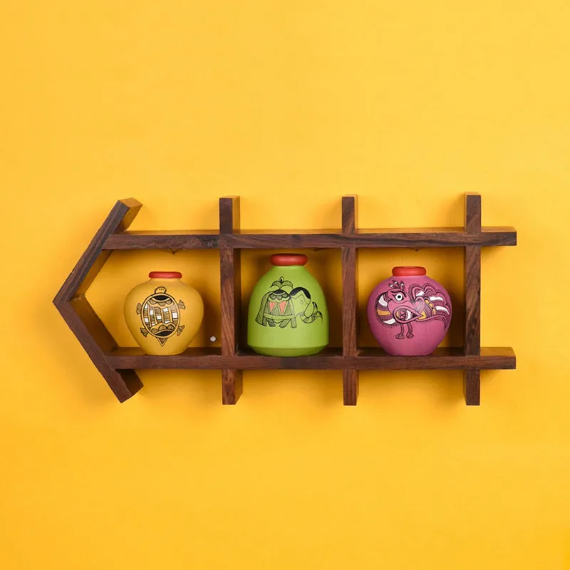 Triva Handcrafted Wall Shelf & Madhubani Vase - Four Piece Set media 3