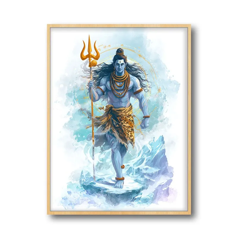 Mahadev with Trishul Divine III Archival Paper Wall Art - Natural Brown Frame media 5