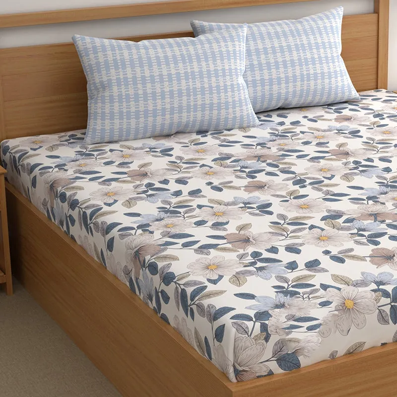 Flora Blues I Microfiber Microfiber Bedsheet - 150 GSM media 4